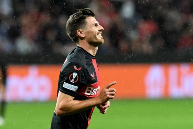 Torschuetze Jonas Hofmann ( Bayer 04 Leverkusen ) jubelt ueber sein Tor zum 4 : 0. GER, Bayer 04 Leverkusen vs BK Haecken, Fussball, Europa League, Gruppenphase, 1. Spieltag, Spielzeit 2023 2024, 21.09.2023 DFL REGULATIONS PROHIBIT ANY USE OF PHOTOGRAPHS AS IMAGE SEQUENCES AND OR QUASI-VIDEO GER, Bayer 04 Leverkusen vs BK Haecken, Fussball, Europa League, Gruppenphase, 1. Spieltag, Spielzeit 2023 2024, 21.09.2023 Leverkusen Copyright: xEibner-Pressefoto ThomasxThienelx EP_TTL
