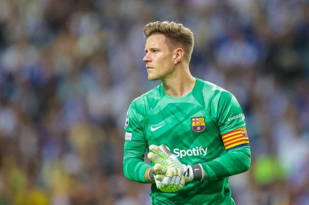 Uefa Champions League, FC Porto vs FC Barcelona, Barca round 2 of 6 Porto, Portugal, October, 4th, 2023,Uefa Champions League, FC Porto vs FC Barcelona, round 2 of 6 at the Estadio do Dragao, FC Barcelona, Marc-Andre ter Stegen making a scene, photography by @guelbergoes Porto Portugal