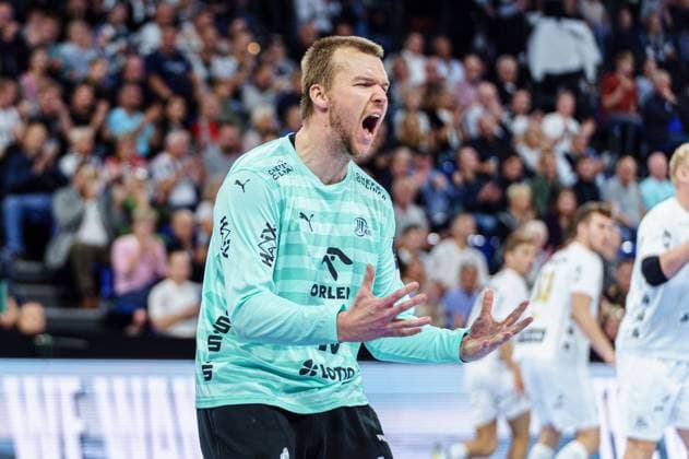 Jubel nach Parade Tomas Mrkva (THW Kiel, 16) THW Kiel vs. Lomza Vive Kielce, Handball, Champions League, Spieltag 4, Saison 2023 2024, 11.10.2023 THW Kiel vs. Lomza Vive Kielce, Handball, Champions League, Spieltag 4, Saison 2023 2024, 11.10.2023 Kiel Copyright: xEibnerxPressefoto MarcelxvonxFehrnx EP_MFN
