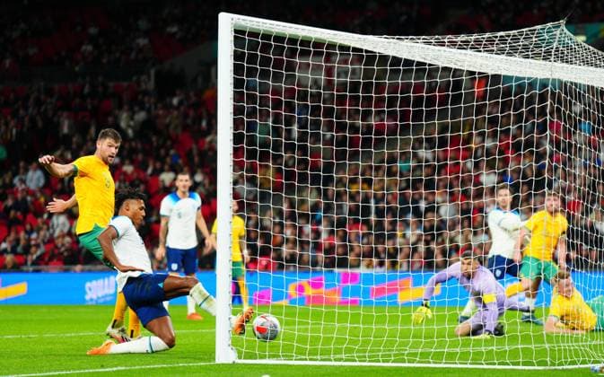 EDITORIAL USE ONLY No use with unauthorised audio, video, data, fixture lists, club league logos or live services. Online in-match use limited to 120 images, no video emulation. No use in betting, games or single club league player publications. England v Australia, International Friendly, Länderspiel, Nationalmannschaft Football, Wembley Stadium, London, UK - 13 Oct 2023 EDITORIAL USE ONLY No use with unauthorised audio, video, data, fixture lists, club league logos or live services. Online in-match use limited to 120 images, no video emulation. No use in betting, games or single club league player publications. Copyright: xJavierxGarcia Shutterstockx 14147575ae