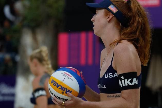 October 14, 2023, Tlaxcala, Ciudad de Mexico, Mexico: October 13, 2023, Tlaxcala, Mexico: Kelly Cheng of USA competes agains team Brazil during the Beach volleyball, Beachvolleyball World Championship, WM, Weltmeisterschaft Women s Quarterfinals between USA and Brazil. on October 13, 2023 in Tlaxcala, Mexico. Tlaxcala Mexico - ZUMAe321 20231014_zsa_e321_036 Copyright: xEssenexHernandez xEyepixxGroupx