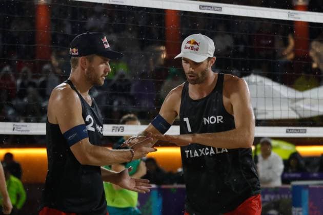 October 14, 2023, Tlaxcala, Ciudad de Mexico, Mexico: October 13, 2023, Tlaxcala, Mexico: Sandlie So¸rum and Anders Berntsen Mol of Norway compete agains team Czechia during the Beach volleyball, Beachvolleyball World Championship, WM, Weltmeisterschaft Men s Quarterfinals between Norway and Czechia. on October 13, 2023 in Tlaxcala, Mexico. Tlaxcala Mexico - ZUMAe321 20231014_zsa_e321_105 Copyright: xEssenexHernandez xEyepixxGroupx