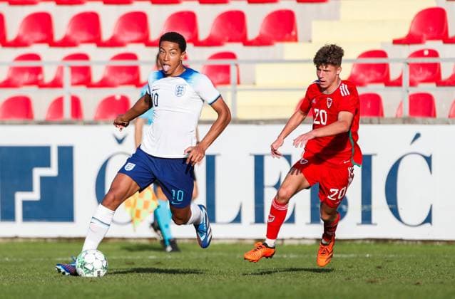 EDITORIAL USE ONLY No use with unauthorised audio, video, data, fixture lists, club league logos or live services. Online in-match use limited to 120 images, no video emulation. No use in betting, games or single club league player publications. England U19 v Wales U19, UEFA European Under-19 Championship Qualifying, Group L, Football, DG Arena, Podgorica, Montenegro - 14 Oct 2023 EDITORIAL USE ONLY No use with unauthorised audio, video, data, fixture lists, club league logos or live services. Online in-match use limited to 120 images, no video emulation. No use in betting, games or single club league player publications. Copyright: xNikolaxKrstic Shutterstockx 14147586ez