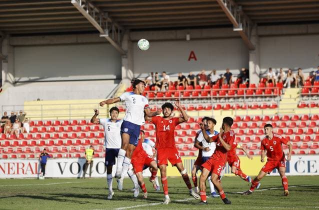 EDITORIAL USE ONLY No use with unauthorised audio, video, data, fixture lists, club league logos or live services. Online in-match use limited to 120 images, no video emulation. No use in betting, games or single club league player publications. England U19 v Wales U19, UEFA European Under-19 Championship Qualifying, Group L, Football, DG Arena, Podgorica, Montenegro - 14 Oct 2023 EDITORIAL USE ONLY No use with unauthorised audio, video, data, fixture lists, club league logos or live services. Online in-match use limited to 120 images, no video emulation. No use in betting, games or single club league player publications. Copyright: xNikolaxKrstic Shutterstockx 14147586fz