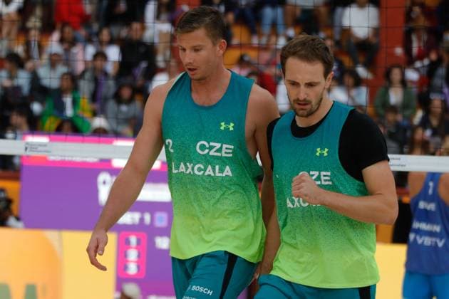 October 16, 2023, Tlaxcala, Ciudad de Mexico, Mexico: October 15, 2023, Tlaxcala, Mexico: David Schweiner (L) and Ondrej Perusic of Czechia compete against Team Sweden during the Beach volleyball, Beachvolleyball World Championship, WM, Weltmeisterschaft Men s Final between Czechia and Sweden. on October 15, 2023 in Tlaxcala, Mexico. Tlaxcala Mexico - ZUMAe321 20231016_zsa_e321_079 Copyright: xEssenexHernandez xEyepixxGroupx