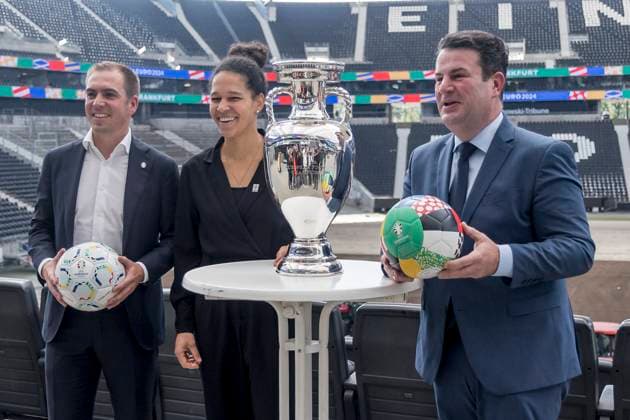 UEFA EURO, EM, Europameisterschaft,Fussball 2024 Pressekonferenz, eutsche Bank Park, Frankfurt, 16.10.2023 Philipp Lahm, Turnierdirektor der UEFA EURO 2024 & Celia Sasic, Botschafterin der UEFA EURO 2024_ & Hubertus Heil, Bundesminister für Arbeit und Soziales, UEFA Euro 2024 PK, Frankfurt, Eissporthalle, 16.10.2023 Copyright: xBEAUTIFULxSPORTS Gawlikx