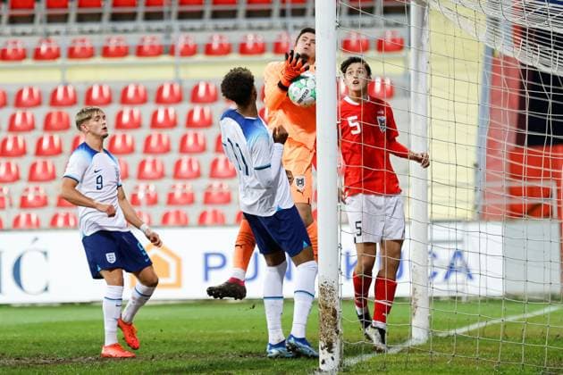 EDITORIAL USE ONLY No use with unauthorised audio, video, data, fixture lists, club league logos or live services. Online in-match use limited to 120 images, no video emulation. No use in betting, games or single club league player publications. Austria U19 v England U19, UEFA European Under-19 Championship Qualifying, Group L, Football, DG Arena, Podgorica, Montenegro - 17 Oct 2023 EDITORIAL USE ONLY No use with unauthorised audio, video, data, fixture lists, club league logos or live services. Online in-match use limited to 120 images, no video emulation. No use in betting, games or single club league player publications. Copyright: xNikolaxKrstic Shutterstockx 14147652z