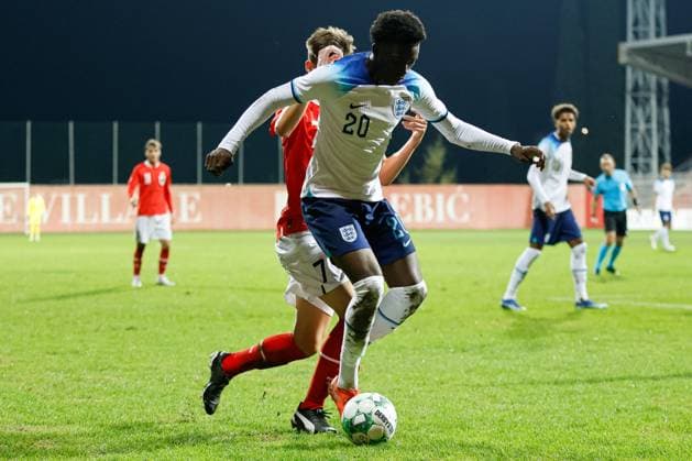 EDITORIAL USE ONLY No use with unauthorised audio, video, data, fixture lists, club league logos or live services. Online in-match use limited to 120 images, no video emulation. No use in betting, games or single club league player publications. Austria U19 v England U19, UEFA European Under-19 Championship Qualifying, Group L, Football, DG Arena, Podgorica, Montenegro - 17 Oct 2023 EDITORIAL USE ONLY No use with unauthorised audio, video, data, fixture lists, club league logos or live services. Online in-match use limited to 120 images, no video emulation. No use in betting, games or single club league player publications. Copyright: xNikolaxKrstic Shutterstockx 14147652al