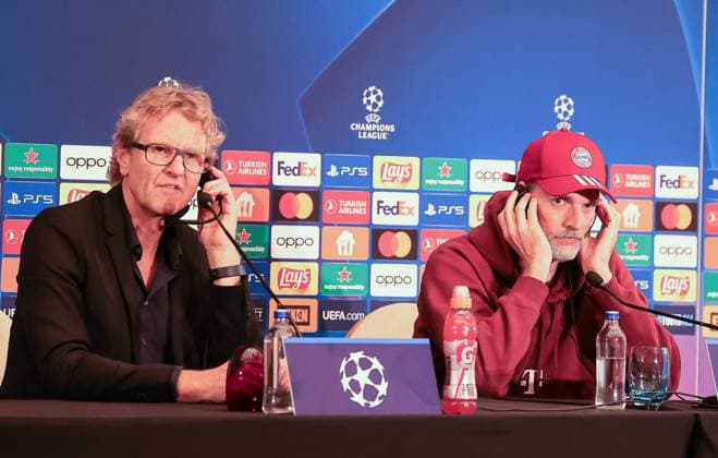 Dieter Nickles, Bayern-Pressesprecher und Bayern-Trainer Thomas Tuchel, Pressekonferenz Galatasaray Istanbul vs. Bayern Muenchen, Champions-League, Gruppenphase, Saison 2023-24, 23.10.2023, Pressekonferenz Galatasaray Istanbul vs. Bayern Muenchen, Champions-League, Gruppenphase, Saison 2023-24, 23.10.2023, Istanbul Copyright: xEibner-Pressefoto JoergxNiebergax EP_EER
