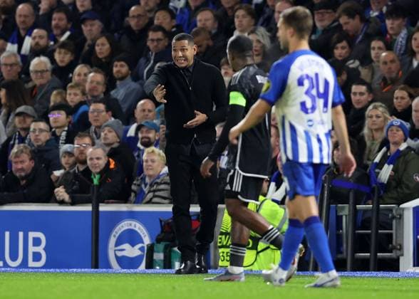 Brighton and Hove, England, 26th October 2023. Hedwiges Maduro, Ajax caretaker manager during the UEFA Europa League match at the AMEX Stadium, Brighton and Hove. Picture credit should read: Paul Terry Sportimage EDITORIAL USE ONLY. No use with unauthorised audio, video, data, fixture lists, club league logos or live services. Online in-match use limited to 120 images, no video emulation. No use in betting, games or single club league player publications. SPI-2677-0025