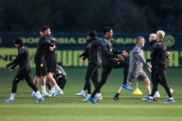 06.11.2023, Fussball, Saison 2023 2024, UCL, UEFA Champions League, Gruppenphase, 4. Spieltag, Abschlusstraining Borussia Dortmund, v. l. Donyell Malen (Borussia Dortmund), Felix Nmecha (Borussia Dortmund), Sebastien Haller (Borussia Dortmund), Dortmund Signal Iduna Park NRW Deutschland xRHR-FOTO DEx Copyright: DennisxEwert RHR-FOTOx RHR-FOTO DE