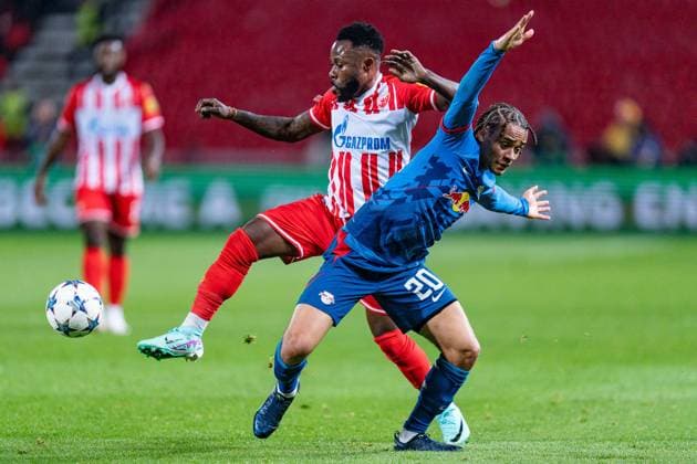 David Raum (RB Leipzig, 22) Jean Philippe Krasso (Roter Stern Belgrad, 17) Roter Stern Belgrad vs. RB Leipzig, Fussball, UEFA Champions League, 4. Spieltag, 07.11.2023 DFL REGULATIONS PROHIBIT ANY OUSE OF PHOTOGRAPHS AS IMAGE SEQUENCES AND OR QUASI-VIDEO Roter Stern Belgrad vs. RB Leipzig, Fussball, UEFA Champions League, 4. Spieltag, 07.11.2023 Belgrad Copyright: xEibner-Pressefoto BahhoxKarax EP_RSB