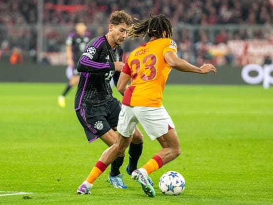 Sacha Boey (Galatasaray Istanbul, 93) , Leon Goretzka (FC Bayern Muenchen, 08), GER, FC Bayern Muenchen (FCB) vs. Galatasaray Istanbul, Fussball, Champions League, Gruppenphase, Spielzeit 2023 2024, 08.11.2023, DFB DFL regulations prohibit any use of photographs as image sequences and or quasi-video., GER, FC Bayern Muenchen (FCB) vs. Galatasaray Istanbul, Fussball, Champions League, Gruppenphase, Spielzeit 2023 2024, 08.11.2023 Muenchen Copyright: xEibner-Pressefoto SaschaxWaltherx EP_EER