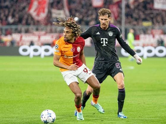 Sacha Boey (Galatasaray Istanbul, 93) , Leon Goretzka (FC Bayern Muenchen, 08), GER, FC Bayern Muenchen (FCB) vs. Galatasaray Istanbul, Fussball, Champions League, Gruppenphase, Spielzeit 2023 2024, 08.11.2023, DFB DFL regulations prohibit any use of photographs as image sequences and or quasi-video., GER, FC Bayern Muenchen (FCB) vs. Galatasaray Istanbul, Fussball, Champions League, Gruppenphase, Spielzeit 2023 2024, 08.11.2023 Muenchen Copyright: xEibner-Pressefoto SaschaxWaltherx EP_EER