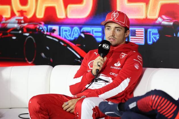LECLERC Charles (mco), Scuderia Ferrari SF-23, portrait press conference, PK, Pressekonferenz during the 2023 Formula 1 Heineken Silver Las Vegas Grand Prix, 21th round of the 2023 Formula One World Championship, WM, Weltmeisterschaft from November 17 to 19, 2023 on the Las Vegas Strip Circuit, in Las Vegas, USA - F1 - LAS VEGAS GRAND PRIX 2023 DPPI Panoramic 00123046_AV6_7316