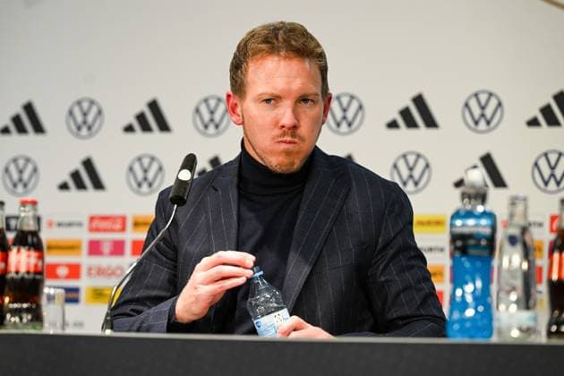 Fussball, Herren, Saison 2023 2024, Länderspiel in Berlin, Deutschland - Türkei, v. l. Trainer Bundestrainer Julian Nagelsmann (Deutschland) bei der Pressekonferenz nach dem Spiel, 18.11. 2023, Copyright: xMatthiasxKochx