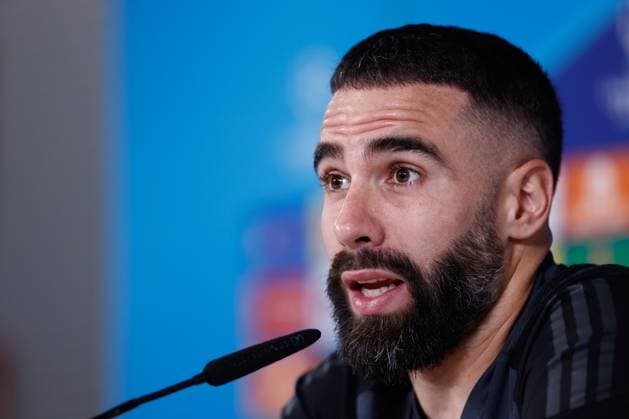 November 28, 2023, VALDEBEBAS, MADRID, SPAIN: Daniel Carvajal attends his press conference, PK, Pressekonferenz during the training day before the UEFA Champions League, Group C, football match to play between Real Madrid and SSC Napoli at Ciudad Deportiva Real Madrid on November 28, 2023, in Valdebebas, Madrid, Spain. VALDEBEBAS SPAIN - ZUMAa181 20231128_zaa_a181_034 Copyright: xOscarxJ.xBarrosox
