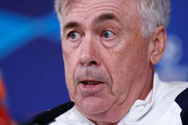 November 28, 2023, VALDEBEBAS, MADRID, SPAIN: Carlo Ancelotti, head coach of Real Madrid, attends his press conference, PK, Pressekonferenz during the training day before the UEFA Champions League, Group C, football match to play between Real Madrid and SSC Napoli at Ciudad Deportiva Real Madrid on November 28, 2023, in Valdebebas, Madrid, Spain. VALDEBEBAS SPAIN - ZUMAa181 20231128_zaa_a181_054 Copyright: xOscarxJ.xBarrosox