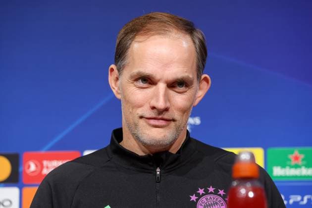 Thomas Tuchel (FC Bayern Muenchen, Cheftrainer) bei der Pressekonferenz, lacht, Internationale Pressekonferenz. FC Bayern Muenchen, Fussball, UEFA Champions League, Vorrunde, 5. Spieltag, Saison 23 24, 28.11.2023 , Internationale Pressekonferenz. FC Bayern Muenchen, Fussball, UEFA Champions League, Vorrunde, 5. Spieltag, Saison 23 24, 28.11.2023 Muenchen Copyright: xEibner-Pressefoto JennixMaulx EP_JML