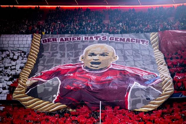 Choreo der FCB Fans Ultras unter dem Motto Europapokal - Sieg, im Bild Der Arjen Robben hat es gemacht, zur Feier des CL Titel 2013, GER, FC Bayern Muenchen (FCB) vs FC Kopenhagen (FCK), Fussball, UEFA Champions League, 5. Spieltag, Gruppe A, Saison 2023 2024, 29.11.2023 DFB DFL regulations prohibit any use of photographs as image sequences and or quasi-video GER, FC Bayern Muenchen (FCB) vs FC Kopenhagen (FCK), Fussball, UEFA Champions League, 5. Spieltag, Gruppe A, Saison 2023 2024, 29.11.2023 Muenchen Copyright: xEibner-Pressefoto Memmlerx EP_MMR