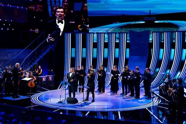 Jonas Kaufmann (Opernsänger, Musiker), David Garrett (Geiger, Musiker) mit drei Ensembles des Deutschen Musikrats, GER, UEFA EURO, EM, Europameisterschaft,Fussball 2024 Final Draw, Auslosung Elbphilharmonie Hamburg, 02.12.2023 GER, UEFA Euro 2024 Final Draw, Auslosung Elbphilharmonie Hamburg, 02.12.2023 Hamburg Copyright: xEibner-Pressefoto Memmlerx EP_MMR