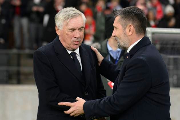 v.l. Carlo Ancelotti (Real Madrid, Trainer), Nenad Bjelica ( 1.FC Union Berlin, Trainer), GER, 1.FC Union Berlin vs Real Madrid, UEFA Champions League, 6. Gruppenspiel, Saison - Spielzeit 2023 2024, 12.12.2023, DFL REGULATIONS PROHIBIT ANY USE OF PHOTOGRAPHS AS IMAGE SEQUENCES AND OR QUASI-VIDEO, GER, Berlin, 1.FC Union Berlin vs 1.FC Union Berlin vs Real Madrid, UEFA Champions League, 6. Gruppenspiel, Spielzeit 2023 2024, 12.12.2023, xukhx, Berlin Copyright: xUwexKoch Eibner-Pressefotox EP_UKH