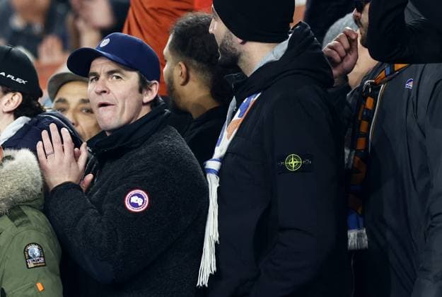 Former manager and ex Marseille player Joey Barton seen with the away fans. Brighton & Hove Albion v Marseille, UEFA Europa League, Group A, Football, American Express Community Express Stadium, Brighton, UK - 14 Dec 2023 EDITORIAL USE ONLY No use with unauthorised audio, video, data, fixture lists, club league logos or live services. Online in-match use limited to 120 images, no video emulation. No use in betting, games or single club league player publications. Copyright: xJamesxMarsh Shutterstockx 14254279o