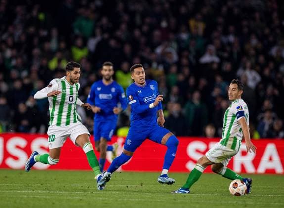 Rangers Defender James Tavernier during the Europa League Group C match at the Estadio Benito Villamarin, Seville. Real Betis v Rangers, UEFA Europa League, Group C, Football, Benito VillamaroÆ?Ã?Ân Stadium, Seville, Spain - 14 Dec 2023 EDITORIAL USE ONLY No use with unauthorised audio, video, data, fixture lists, club league logos or live services. Online in-match use limited to 120 images, no video emulation. No use in betting, games or single club league player publications. Copyright: xKirkxO Rourke RangersxFC Shutterstockx 14257803cy