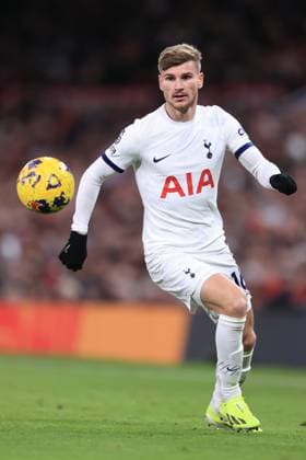 Manchester United, ManU v Tottenham Hotspur 14 January 2024 - Premier League - Manchester United v Tottenham Hotspur - Timo Werner of Tottenham Hotspur - Photo: Simon Stacpoole Offside. Manchester UK Copyright: xSimonxStacpoolexOffside