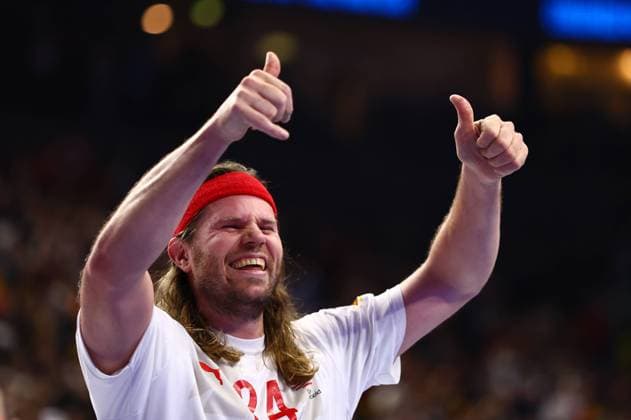 Mikkel Hansen (Daenemark) feiert den Halbfinalsieg gegen Deutschland Deutschland vs Daenemark, Handball, Maenner, EHF Euro 2024, Halbfinale, 26.01.2024 Deutschland vs Daenemark, Handball, Maenner, EHF Euro 2024, Halbfinale, 26.01.2024 Koeln Copyright: xEibner-Pressefotox EP_RWS