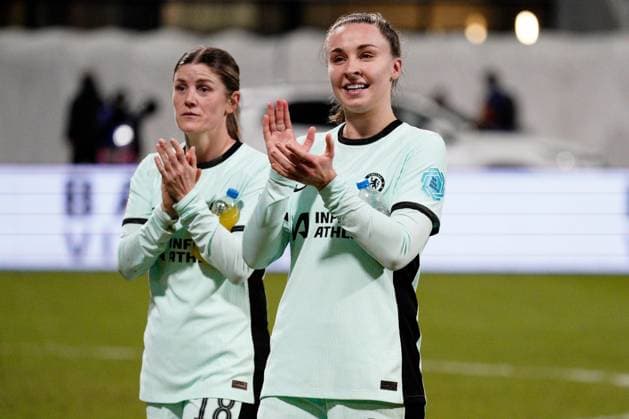 Maren Mjelde of Chelsea and Niamh Charles of Chelsea celebrate their team s 4-0 win Paris FC Feminines v Chelsea Women, Football, UEFA Women s Champions League, Group D, Stade Charlety, Paris, France - 30 Jan 2024 EDITORIAL USE ONLY No use with unauthorised audio, video, data, fixture lists, club league logos or live services. Online in-match use limited to 120 images, no video emulation. No use in betting, games or single club league player publications. Copyright: xDavexWinter Shutterstockx 14324140cu