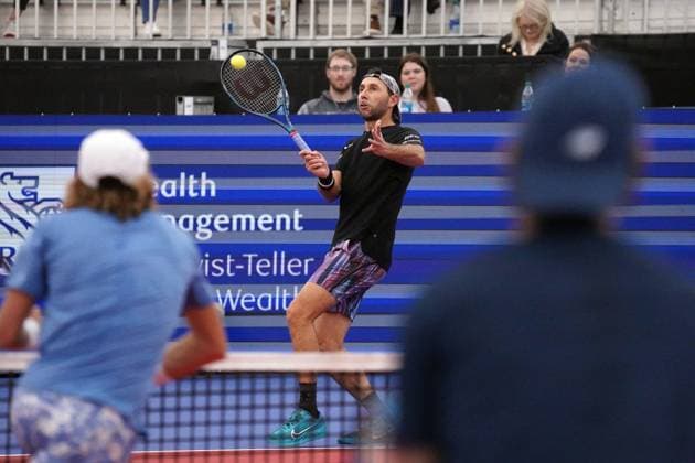 February 10, 2024, Dallas, Texas, United States: February 10, 2024, Dallas, Texas, United States: Santiago Gonzalez (MEX) hits a forehand in men s doubles quarter final match during the Dallas Open at the Styslinger ALTEC Tennis Center on the campus of Southern Methodist University. on February 10, 2024 in Dallas, Texas, United States. Dallas United States - ZUMAe321 20240210_zsa_e321_004 Copyright: xJavierxVicenciox xEyepixxGroupx