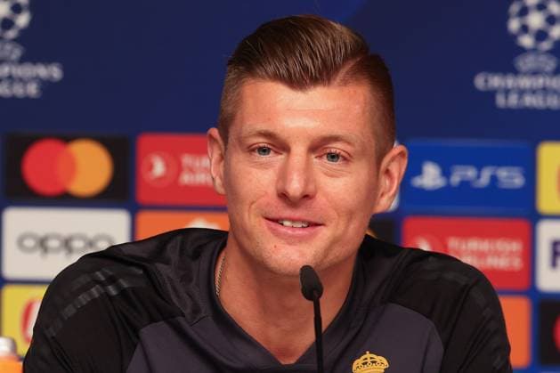 Pressekonferenz Real Madrid UEFA Champions League Leipzig, 12.02.2024, Red Bull Arena, Fußball, Männer, Saison 2023 2024, UEFA Champions League, Achtelfinale, Pressekonferenz Real Madrid , Im Bild: Toni Kroos (8, Real) ,