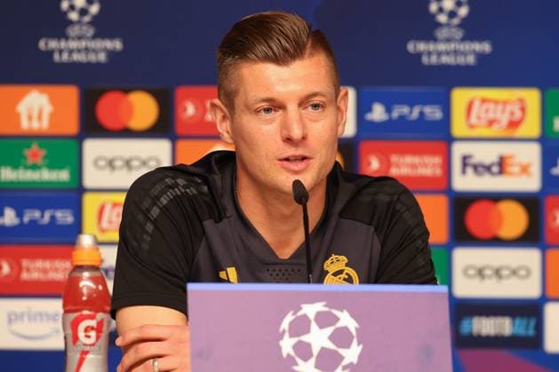 Pressekonferenz Real Madrid UEFA Champions League Leipzig, 12.02.2024, Red Bull Arena, Fußball, Männer, Saison 2023 2024, UEFA Champions League, Achtelfinale, Pressekonferenz Real Madrid , Im Bild: Toni Kroos (8, Real) ,