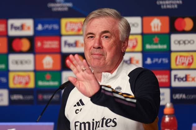 Pressekonferenz Real Madrid UEFA Champions League Leipzig, 12.02.2024, Red Bull Arena, Fußball, Männer, Saison 2023 2024, UEFA Champions League, Achtelfinale, Pressekonferenz Real Madrid , Im Bild: Trainer Carlo Ancelotti, Real Madrid ,