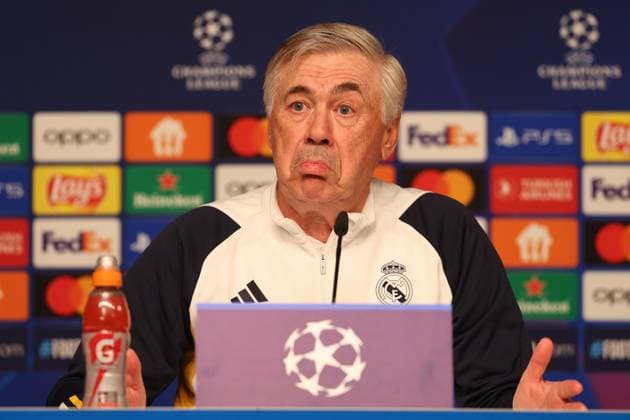 Pressekonferenz Real Madrid UEFA Champions League Leipzig, 12.02.2024, Red Bull Arena, Fußball, Männer, Saison 2023 2024, UEFA Champions League, Achtelfinale, Pressekonferenz Real Madrid , Im Bild: Trainer Carlo Ancelotti, Real Madrid ,