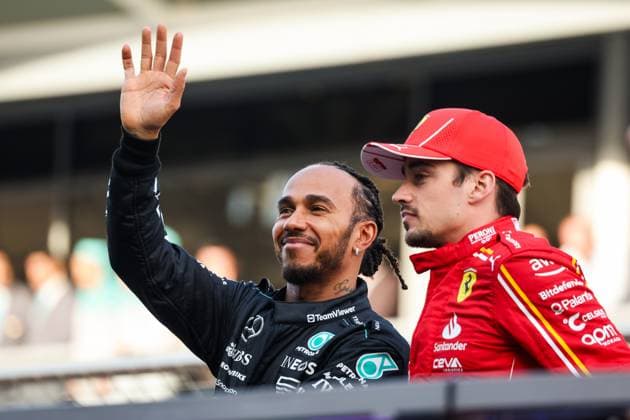 HAMILTON Lewis (gbr), Mercedes AMG F1 Team W15, LECLERC Charles (mco), Scuderia Ferrari SF-24, portrait during the Formula 1 Gulf Air Bahrain Grand Prix 2024, 1st round of the 2024 FIA Formula One World Championship, WM, Weltmeisterschaft from February 29 to March 2, 2024 on the Bahrain International Circuit, in Sakhir, Bahrain - F1 - BAHRAIN GRAND PRIX 2024 DPPI Panoramic 240302_R01_BAHRAIN_FG_16421