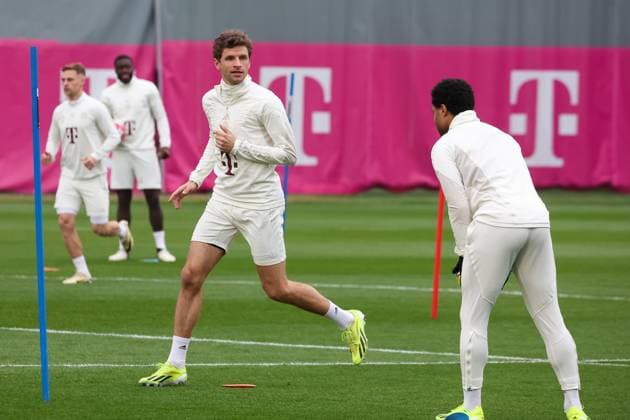 Thomas Mueller (FC Bayern Muenchen, 25), Abschlusstraining. FC Bayern Muenchen, Fussball, UEFA Champions League, Achtelfinale Rueckspiel, Saison 23 24, 04.03.2024, Abschlusstraining. FC Bayern Muenchen, Fussball, UEFA Champions League, Achtelfinale Rueckspiel, Saison 23 24, 04.03.2024 Muenchen Copyright: xEibner-Pressefoto JennixMaulx EP_JML