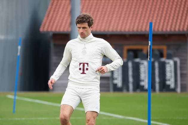 Thomas Mueller (FC Bayern Muenchen, 25), Abschlusstraining. FC Bayern Muenchen, Fussball, UEFA Champions League, Achtelfinale Rueckspiel, Saison 23 24, 04.03.2024, Abschlusstraining. FC Bayern Muenchen, Fussball, UEFA Champions League, Achtelfinale Rueckspiel, Saison 23 24, 04.03.2024 Muenchen Copyright: xEibner-Pressefoto JennixMaulx EP_JML