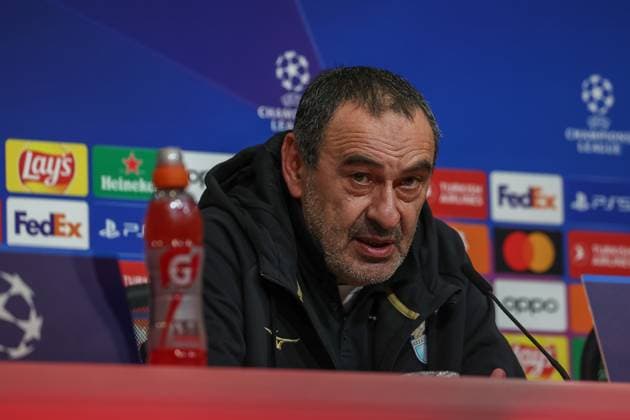 Sarri Maurizio (S.S. Lazio Rom, Head-Coach) bei der Pressekoferenz, at the press conference, PK, Pressekonferenz Internationale Pressekonferenz. S.S. Lazio Rom, Fussball, UEFA Champions League, Achtelfinale Rueckspiel, Saison 23 24, 04.03.2024 , Internationale Pressekonferenz.S.S. Lazio Rom, Fussball, UEFA Champions League, Achtelfinale Rueckspiel, Saison 23 24, 04.03.2024 Muenchen Copyright: xEibner-Pressefoto JennixMaulx EP_JML
