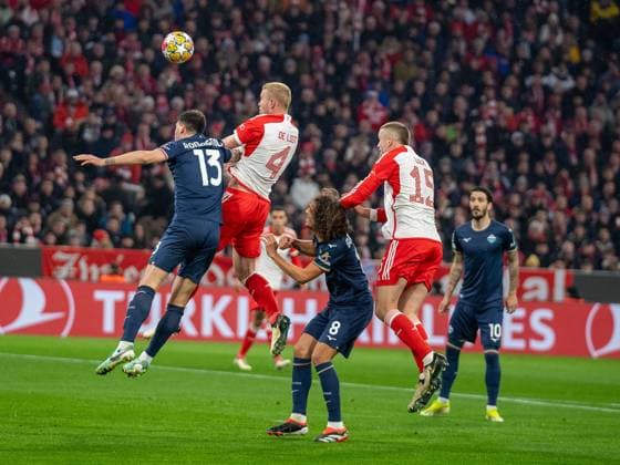 Alessio Romagnoli (Lazio Rome, 13), Matthijs de Ligt (FC Bayern Muenchen, 04), Matteo Guendouzi (Lazio Rome, 08), Eric Dier (FC Bayern Muenchen, 15), GER, FC Bayern Muenchen (FCB) vs. Lazio Rome (SSL), Fussball, UEFA Champions League, Achtelfinal Rueckspiel, Saison 2023 2024, 05.03.2024, DFB DFL regulations prohibit any use of photographs as image sequences and or quasi-video., GER, FC Bayern Muenchen (FCB) vs. Lazio Rome (SSL), Fussball, UEFA Champions League, Achtelfinal Rueckspiel, Saison 2023 2024, 05.03.2024 Muenchen Copyright: xEibner-Pressefoto SaschaxWaltherx EP_EER