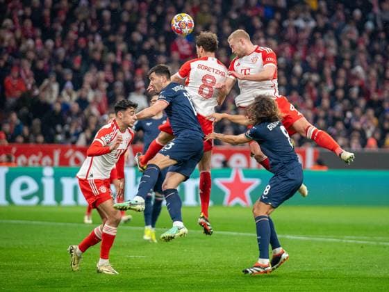 Aleksandar Pavlovic (FC Bayern Muenchen, 45), Leon Goretzka (FC Bayern Muenchen, 08), Matthijs de Ligt (FC Bayern Muenchen, 04), GER, FC Bayern Muenchen (FCB) vs. Lazio Rome (SSL), Fussball, UEFA Champions League, Achtelfinal Rueckspiel, Saison 2023 2024, 05.03.2024, DFB DFL regulations prohibit any use of photographs as image sequences and or quasi-video., GER, FC Bayern Muenchen (FCB) vs. Lazio Rome (SSL), Fussball, UEFA Champions League, Achtelfinal Rueckspiel, Saison 2023 2024, 05.03.2024 Muenchen Copyright: xEibner-Pressefoto SaschaxWaltherx EP_EER