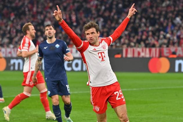 Thomas MUELLER (MÜLLER,Bayern Muenchen), Jubel,Freude,Begeisterung,, Aktion,Einzelbild,angeschnittenes Einzelmotiv,Halbfigur,halbe Figur. Fussball Champions League Achtelfinale FC Bayern Muenchen-Lazio Rom 3-0 am 05.03.2024, A L L I A N Z A R E N A.