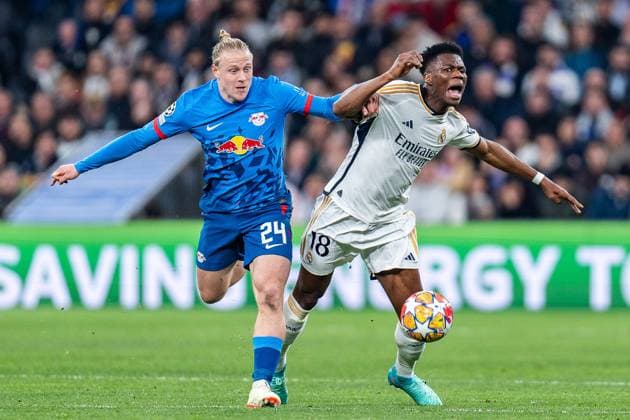 Xaver Schlager (RB Leipzig, 24) Aurelien Tchouameni (Real Madrid, 18) Real Madrid vs. RB Leipzig, Fussball, UEFA Champions League, Achtelfinale, 06.03.2024 Real Madrid vs. RB Leipzig, Fussball, UEFA Champions League, Achtelfinale, 06.03.2024 Madrid Copyright: xEibner-Pressefoto BahhoxKarax EP_BKA