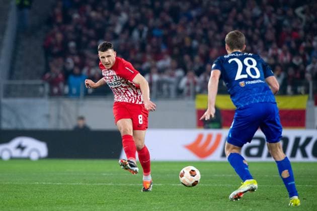 Maximilan Eggestein (SC Freiburg, 08) im Zweikampf mit Tomas Soucek (West Ham United, 28), GER, SC Freiburg vs West Ham United, Fussball UEFA Europa League, Achtelfinale Hinspiel, Saison 2023 2024, 07.03.2024 GER, SC Freiburg vs West Ham United, Fussball UEFA Europa League, Achtelfinale Hinspiel, Saison 2023 2024, 07.03.2024 Freiburg Copyright: xEibner-Pressefoto Memmlerx EP_MMR