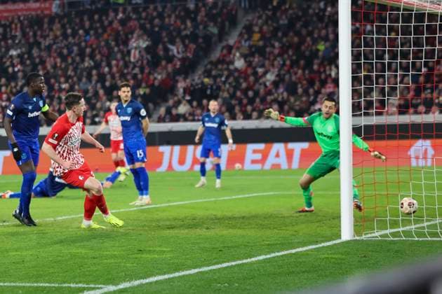 1:0 Tor fuer SC Freiburg durch Michael Gregoritsch (SC Freiburg, 38) , Fussball, UEFA Europa League, Achtelfinale, 2023 2024, SC Freiburg vs. West Ham United, 07.03.2024, Europa-Park Stadion , Freiburg im Breisgau, Deutschland Freiburg im Breisgau Europa-Park Stadion Baden-Wuerttemberg Deutschland Copyright: xGrantxHubbsx