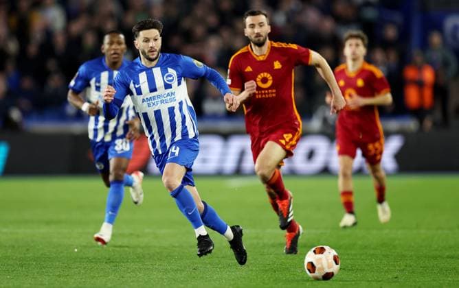 Adam Lallana of Brighton & Hove Albion. Brighton & Hove Albion v Roma, UEFA Europa League, Round of 16, Second Leg, Football, American Express Community Stadium, Brighton, UK - 14 Mar 2024 EDITORIAL USE ONLY No use with unauthorised audio, video, data, fixture lists, club league logos or live services. Online in-match use limited to 120 images, no video emulation. No use in betting, games or single club league player publications. Copyright: xJamesxMarsh Shutterstockx 14385548z
