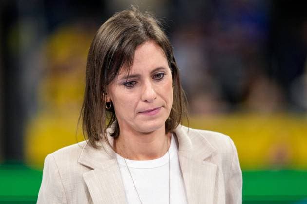 Jennifer Kettemann (Geschäftsführerin, RNL), Einzelbild, Einzelfoto, Aktion, Action, enttäuscht schauend, Enttäuschung, Frustration, disappointed, pessimistisch, 21.03.2024, Mannheim (Deutschland), Handball, Bundesliga, Rhein-Neckar Löwen - Füchse Berlin