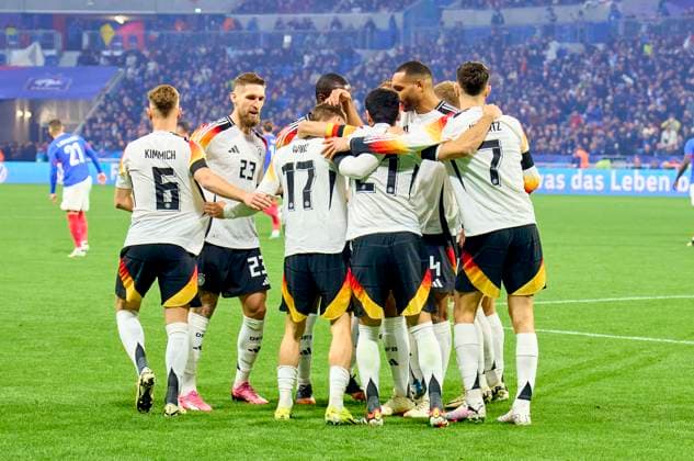 Florian Wirtz, Nr. 17 DFB scores, shoots goal , Tor, Treffer, Torschuss, 0-1 after 7 seconds and celebrate with Robert Andrich, DFB 23 Joshua Kimmich, DFB 6 Ilkay Gündogan, DFB 21 Kai Havertz, DFB 7 Jonathan Tah, DFB 4 in the friendly match FRANCE - GERMANY 0-2 FRANKREICH - DEUTSCHLAND 0-2 in preparation for European Championships 2024 on Mar 23, 2024 in Lyon, France.