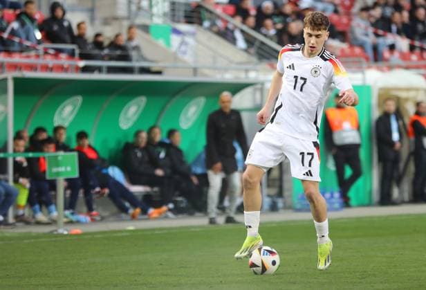 GER, Fussball, U21, U 21 EM Qualifikation, Deutschland - Israel 26.03.2024, Halle Saale, Leuna-Chemie-Stadion, GER, U21, Gruppe D, EM-Qualifikation zur Europameisterschaft 2025 in der Slowakei Deutschland vs Israel im Bild Brajan Gruda (Deutschland) DFL regulations prohibit any use of photographs as image sequences and or quasi-video